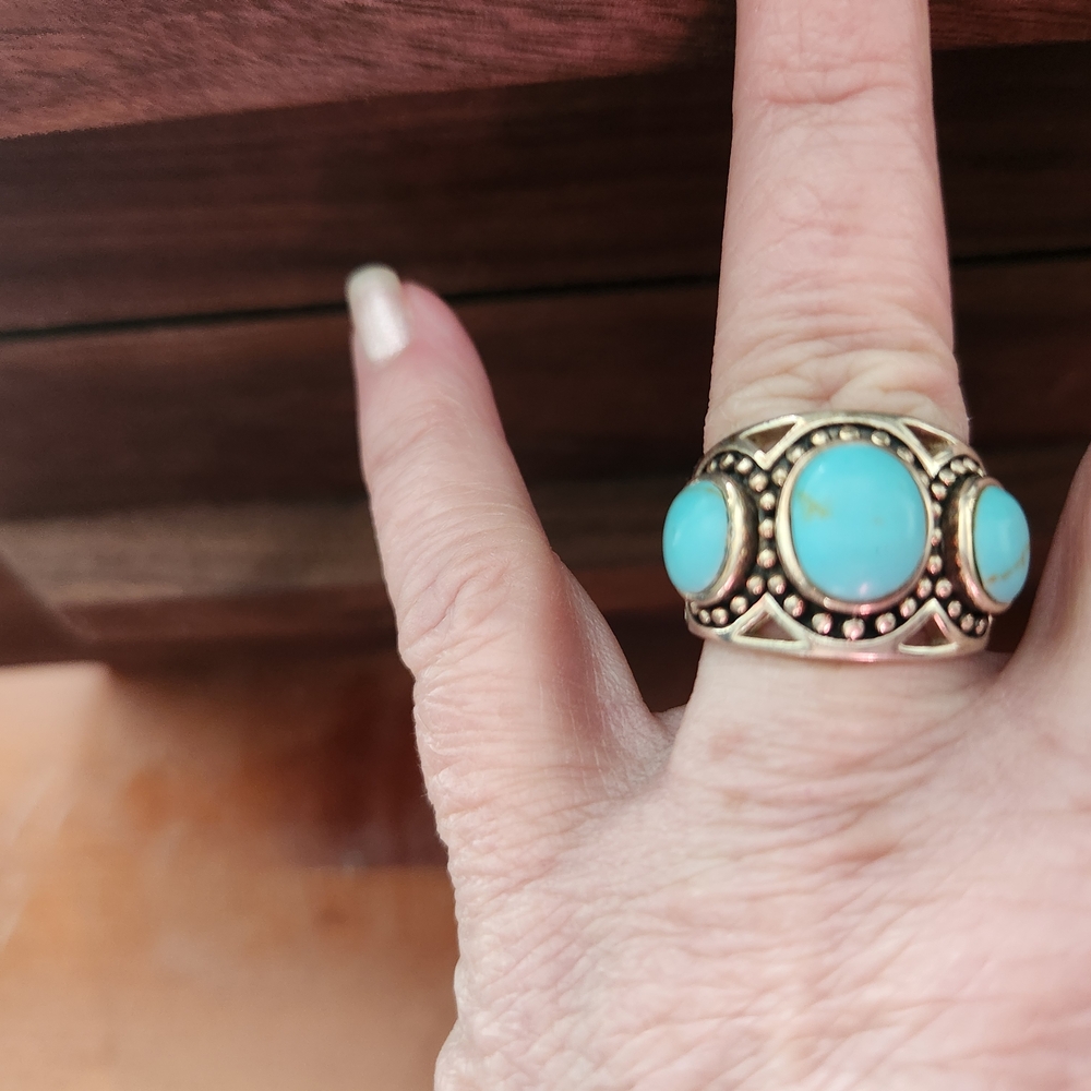 Turquoise And Gold Statement Ring - image 1